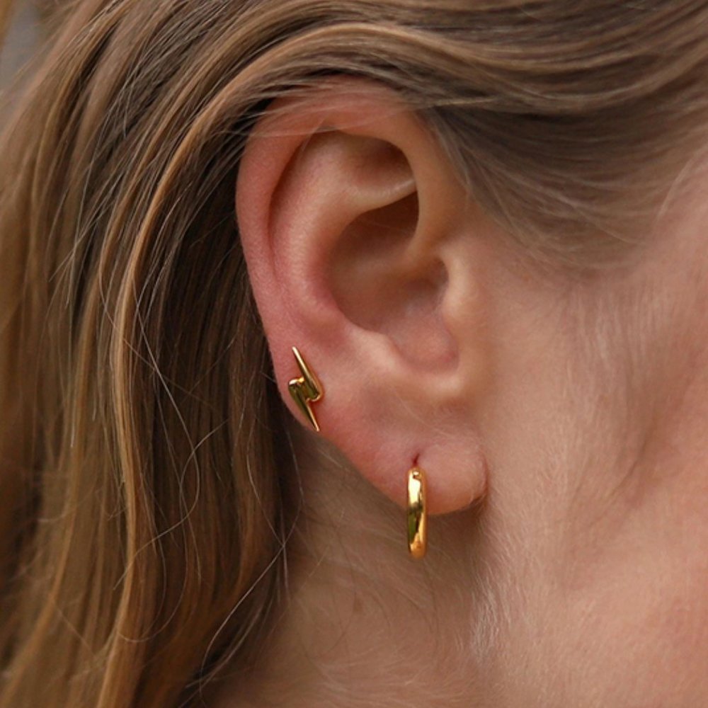 Naya 18K Gold Layered Silver Huggie Hoop Earrings - Picture 9 of 11